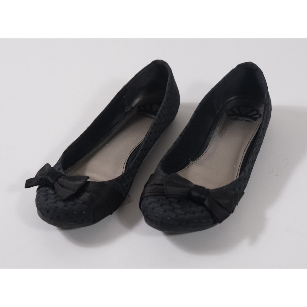 Fergalicious Ballet Flats Womens 8M Black Abby Slip On Bow Dotted Round Toe Shoe